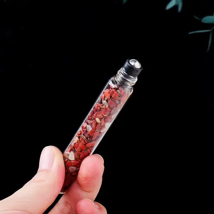 Bouteille de parfum en pierre concassée en cristal naturel, bouteille distributrice d'huile essentielle de guérison Reiki, cadeau pour femmes, 1 pièce