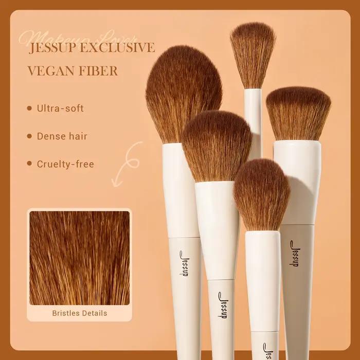 Jessup Lot de 5 pinceaux de maquillage pour fond de teint végétalien, blush, bronzant, contour, poud