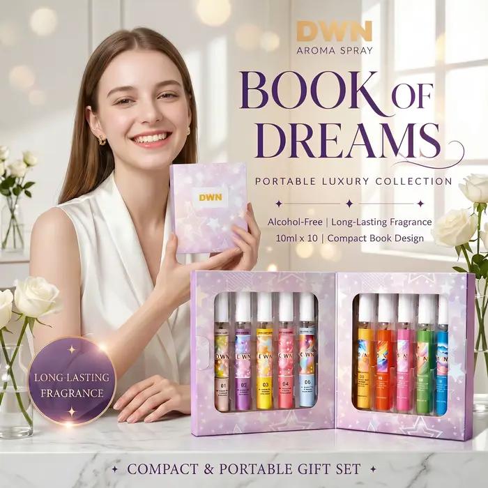 Coffret Cadeau de 10 Parfums de Luxe Vibrants Sans Alcool, Senteur Fraîche et Longue Durée, Spray Corporel Compact et Portable