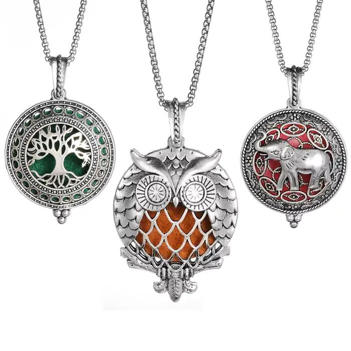 Collier d'aromathérapie arbre de vie avec pendentif ouvert, 10 tampons aromatiques aléatoires, bijoux vintage pour homme et femme, idéal pour les occasions spéciales et le bien-être