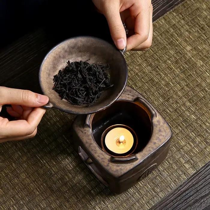 Brûleur d'arôme d'aromathérapie 3 en 1, poterie grossière, chauffe-thé, bougie chauffante, diffuseur de roseaux, brûleur d'encens d'huile essentielle