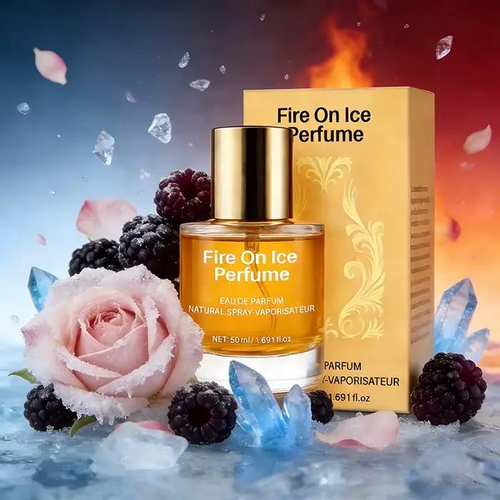Parfum unisexe classique arabe Fire On Ice, notes de mûre, rose, caramel et boisées, longue tenue, romantique, pour rendez-vous, eau de toilette