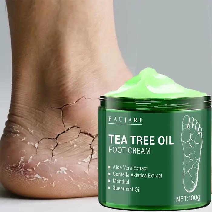 Crème pour les pieds à l'huile d'arbre à thé à l'aloe vera, Centella Asiatica, huile de mentholique et de menthe verte, hydrate et nourrit, adoucit les pieds