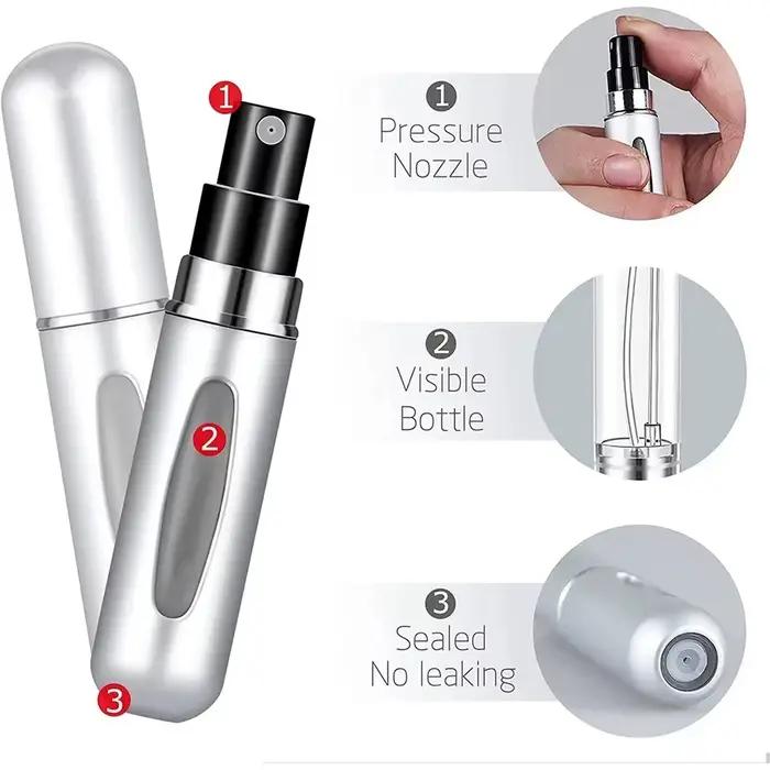 Bouteille de parfum rechargeable portable 5/10ml avec vaporisateur mini atomiseur en aluminium pour voyage et occasions spéciales femme