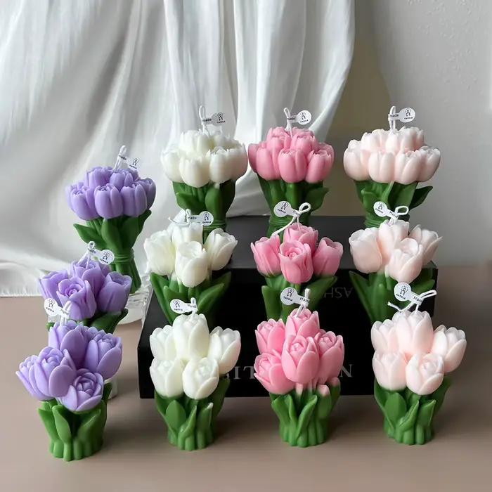Bougie parfumée en forme de tulipe style Ins, décoration aromathérapie pour la maison, cadeau romantique pour la Saint-Valentin/la rentrée scolaire