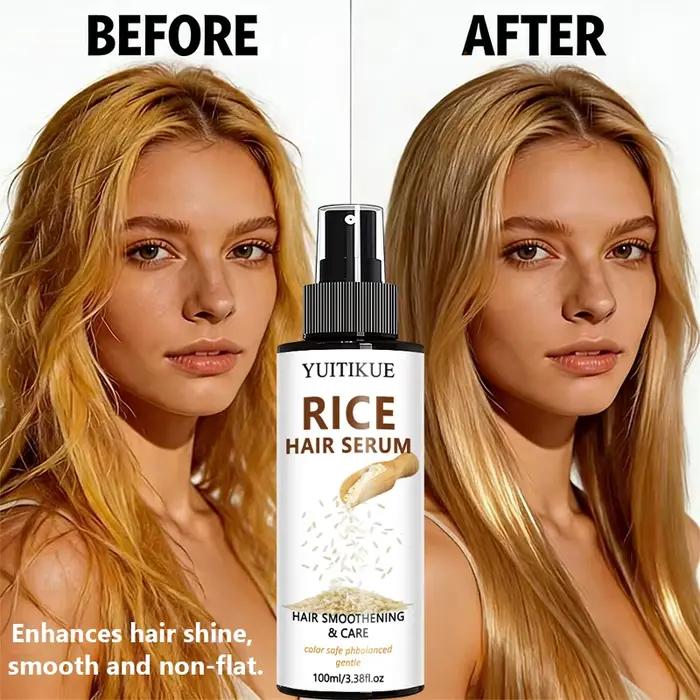 YUITIKUE Sérum capillaire en spray à l'eau de riz - Nourrit, fortifie et ajoute de la brillance pour des cheveux doux et non plats