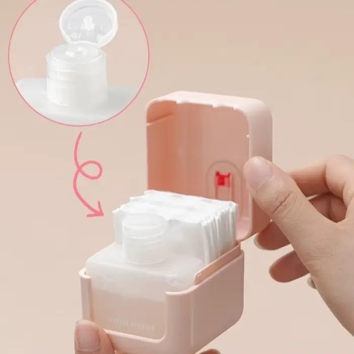Étui de voyage portable pour démaquillant, de poche, avec couvercle rabattable, ensemble 2-en-1 pour nettoyer et démaquiller, étanche et anti-fuite.