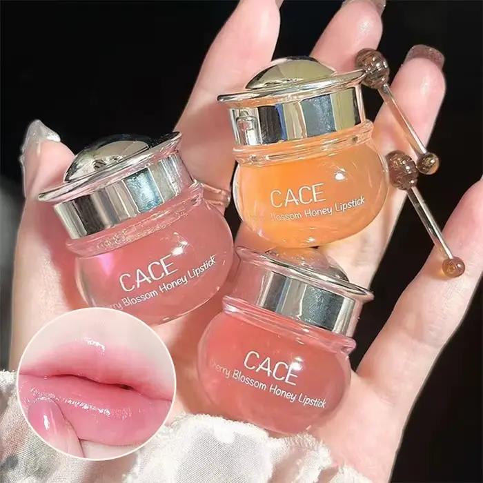 Baume à lèvres au miel et aux fleurs de cerisier CACE – Hydratant et repulpant en profondeur, finition brillante riche en eau, non collant,