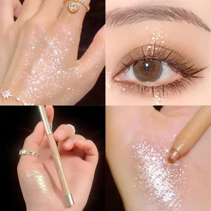 Crayon de ver à soie couché à la menthe douce, stylo de fard à paupières à paillettes de galaxie, Ey