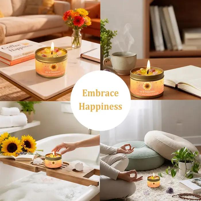 Bougie parfumée cristal d'orange douce et de citron, joie, bonheur, aromathérapie, énergie positive, décoration de chambre, cadeau pour elle, ensemble en boîte de 3 oz
