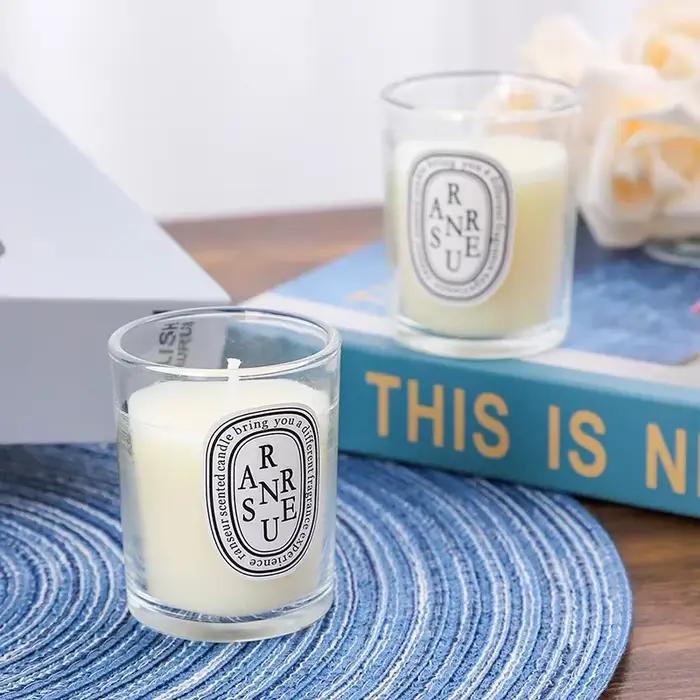 Bougie parfumée transparente romantique pour décoration de bureau et cadeau d'occasion spéciale prune vert armée gris clair
