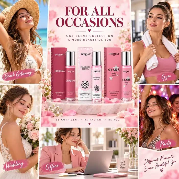 Huile de parfum aux phéromones en format roll-on pour femmes, parfums romantiques aux notes florales et fruitées, sans alcool, longue tenue et facile à transporter, 10 ml.