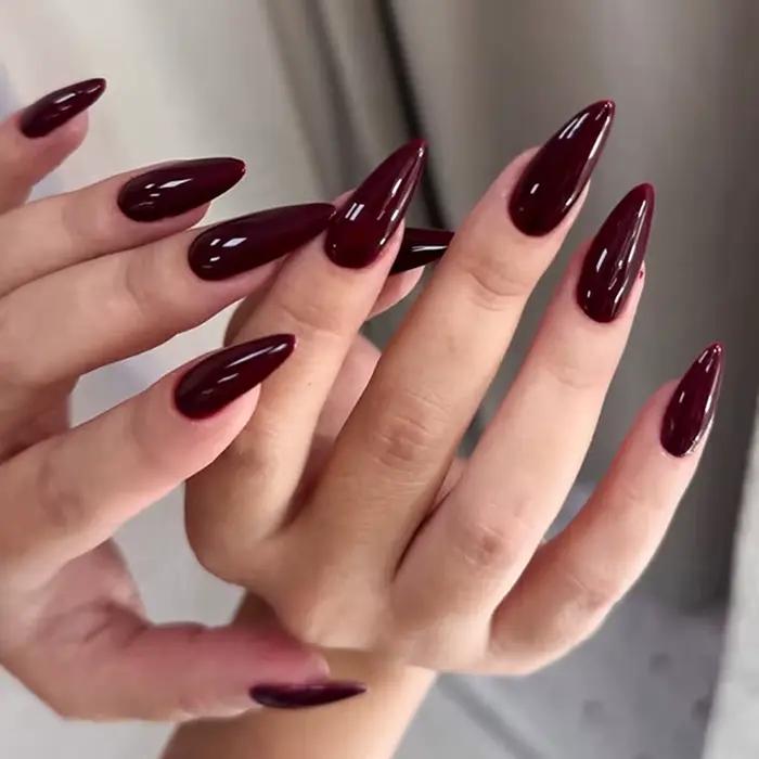 Faux ongles en forme de cercueil, dégradé rouge et noir, longueur moyenne, avec onglets collants, po