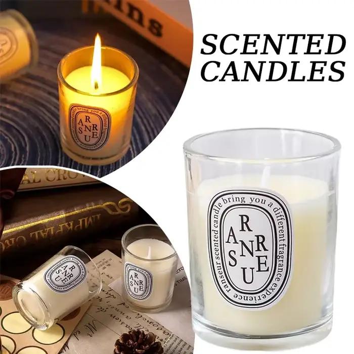Bougie parfumée transparente romantique pour décoration de bureau et cadeau d'occasion spéciale prune vert armée gris clair