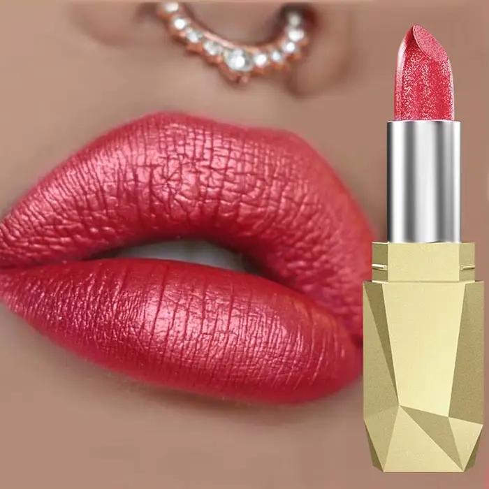 Rouge à lèvres métallique rouge longue tenue, brillant et scintillant, imperméable, maquillage hydra