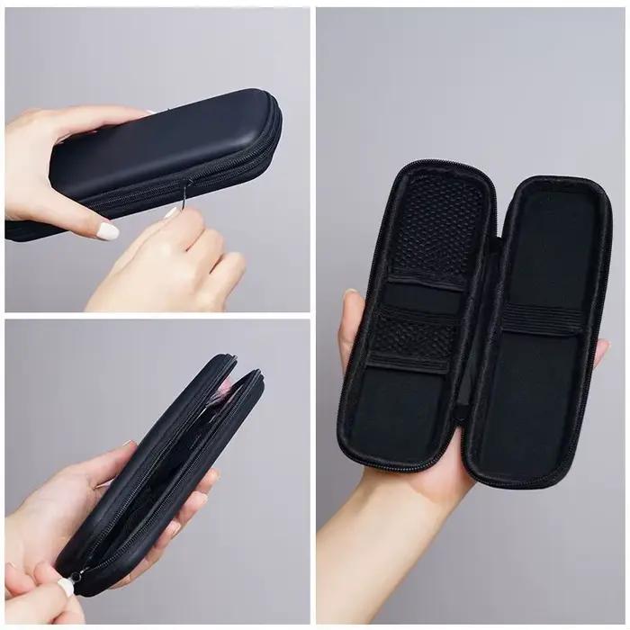 Étui pour pinceaux de maquillage pour femmes, petit sac à cosmétiques noir pur, organisateur de stylos à rouge à lèvres, boîte de rangement d'outils de beauté, pochette longue à fermeture éclair