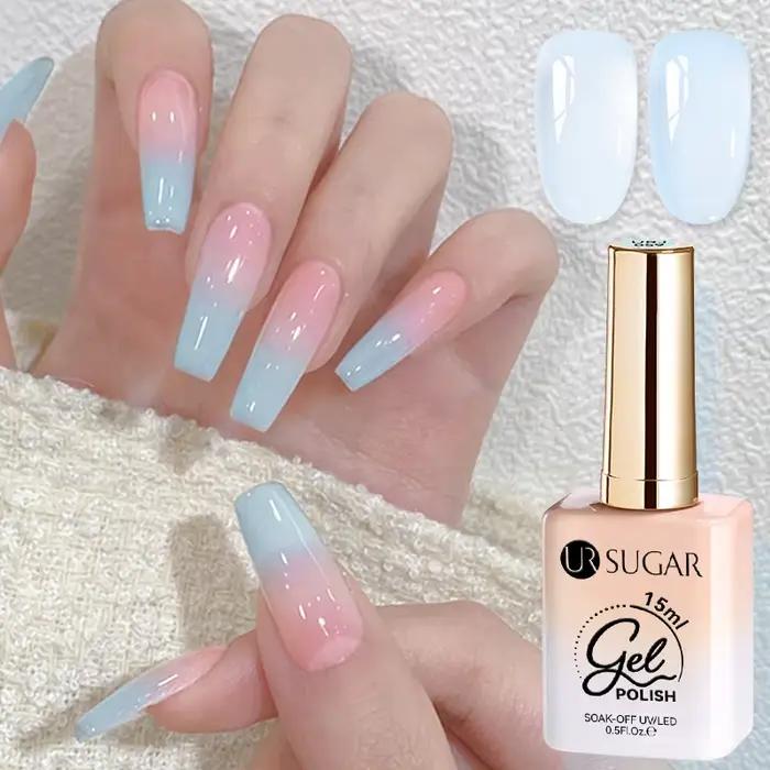 UR SUGAR 15ml verre bleu glace menthe gelée Gel vernis à ongles printemps été Semi Transparent Nail Art tremper LED UV Gel bricolage manucure