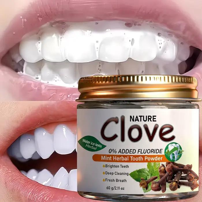 Poudre dentifrice sans fluor au clou de girofle et à la menthe - Formule naturelle à base de plantes pour un nettoyage en profondeur et une haleine fraîche