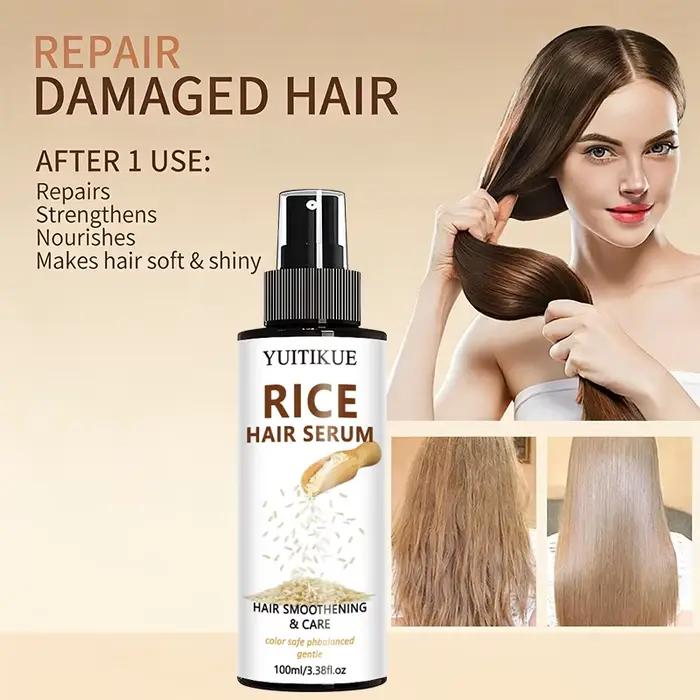 YUITIKUE Sérum capillaire en spray à l'eau de riz - Nourrit, fortifie et ajoute de la brillance pour des cheveux doux et non plats