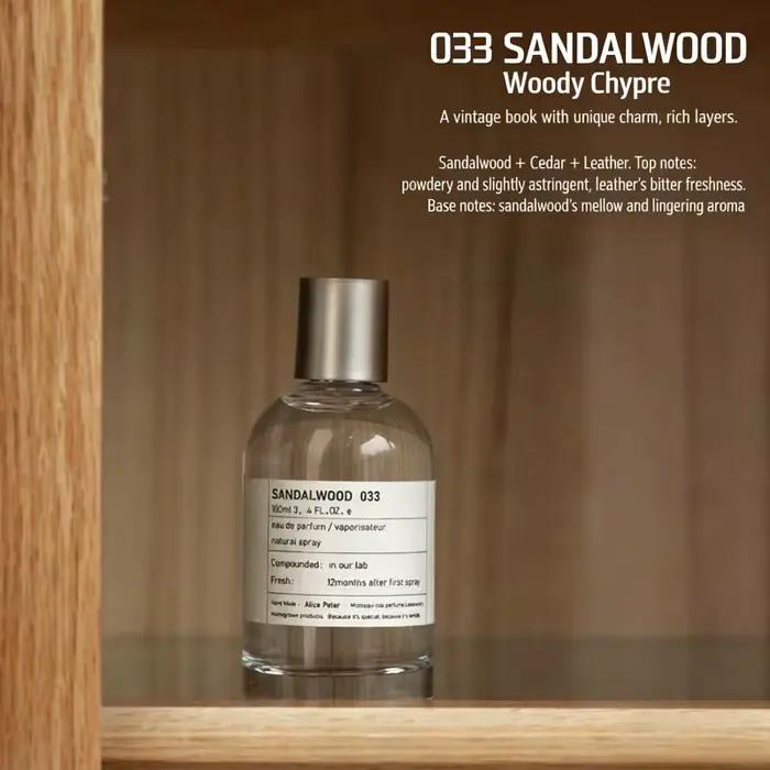 Parfum unisexe 100 ml très vendu : Eau de toilette fraîche au bois de santal avec des notes fruitées de bergamote pour lui et pour elle