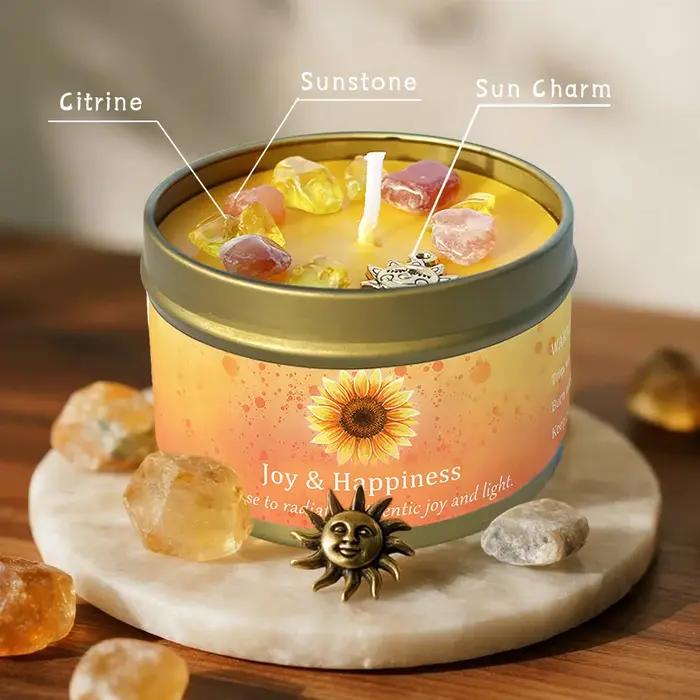Bougie parfumée cristal d'orange douce et de citron, joie, bonheur, aromathérapie, énergie positive, décoration de chambre, cadeau pour elle, ensemble en boîte de 3 oz