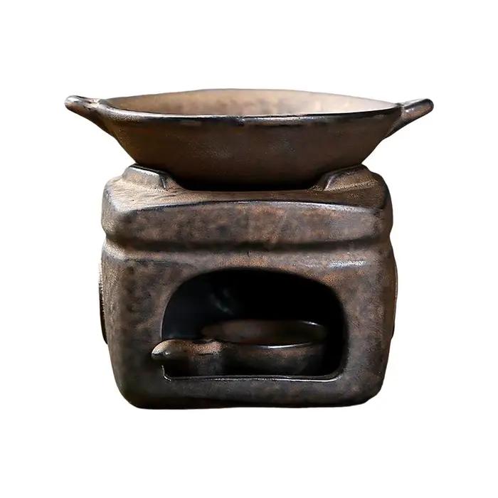Brûleur d'arôme d'aromathérapie 3 en 1, poterie grossière, chauffe-thé, bougie chauffante, diffuseur