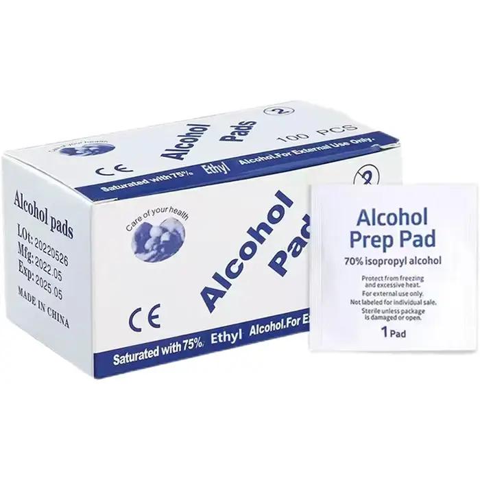Tampons de préparation d'alcool portables, 100 pièces, tampons désinfectants, lingettes nettoyantes, teneur en alcool à 70%, adaptés au nettoyage de téléphones portables