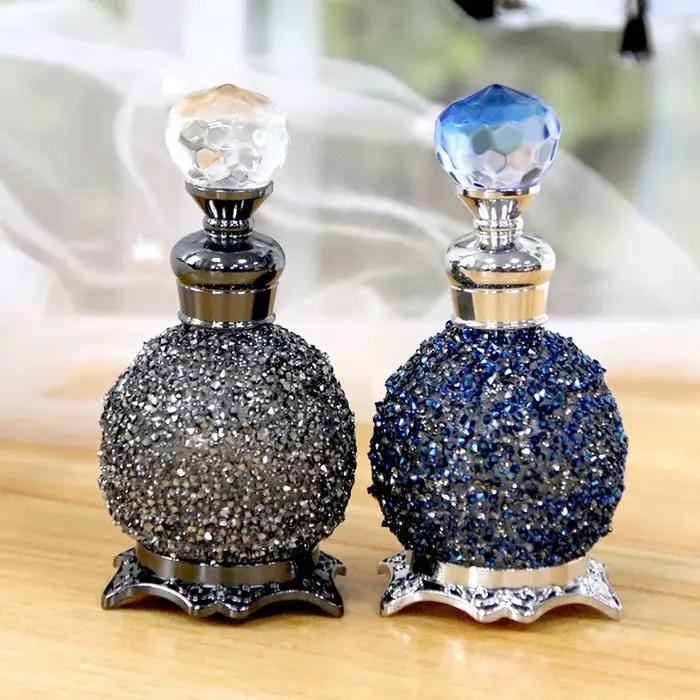 Bouteille de carafe de parfum de 15ml, bouteille de parfum de luxe avec décoration de strass scintillants, bouteille distributrice d'huile essentielle compte-gouttes