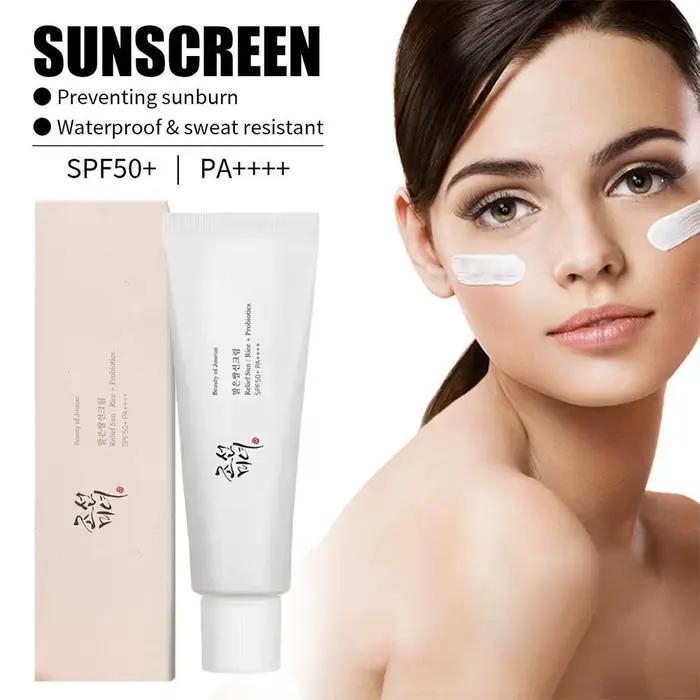 Crème solaire SPF50+ anti-UV pour le visage et le corps, 50 ml, crème solaire beauté à base de probiotiques de riz, bloqueur solaire pour la peau, été, bord de mer