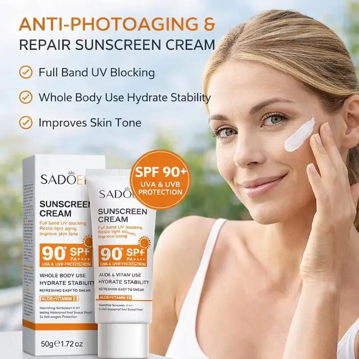 Crème solaire à haute protection SPF50+ SPF90+ PA+++ Imperméable Résistante à la transpiration Hydratation longue durée 50g/90ml