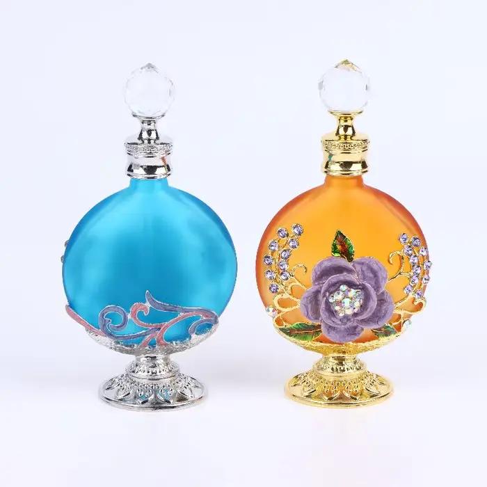 Bouteille de parfum et d'huile essentielle vide vintage de 30 ml de style Moyen-Orient avec cristal incrusté pour femmes, cadeau d'anniversaire et de mariage