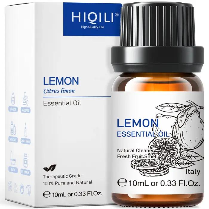HIQILI Huile Essentielle de Citron 10/30/100/500ml, 100% Extraction de Citron, Parfum d'Ambiance, Humidificateur, Diffuseur, Bougie DIY