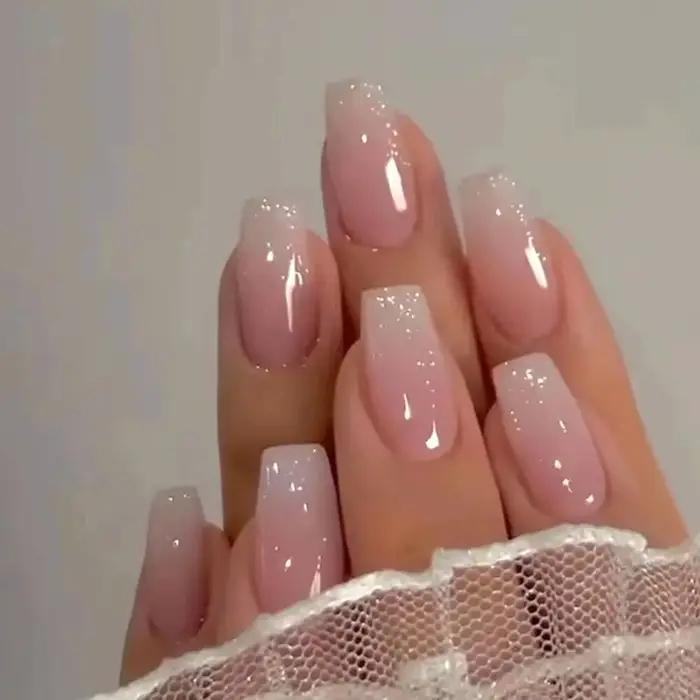 Faux ongles de ballerine française dégradés, ongles de cercueil moyens imperméables, presse sur N64.