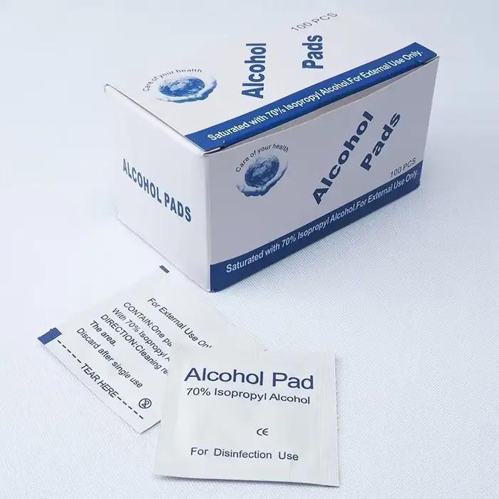 Tampons de préparation d'alcool portables, 100 pièces, tampons désinfectants, lingettes nettoyantes, teneur en alcool à 70%, adaptés au nettoyage de téléphones portables