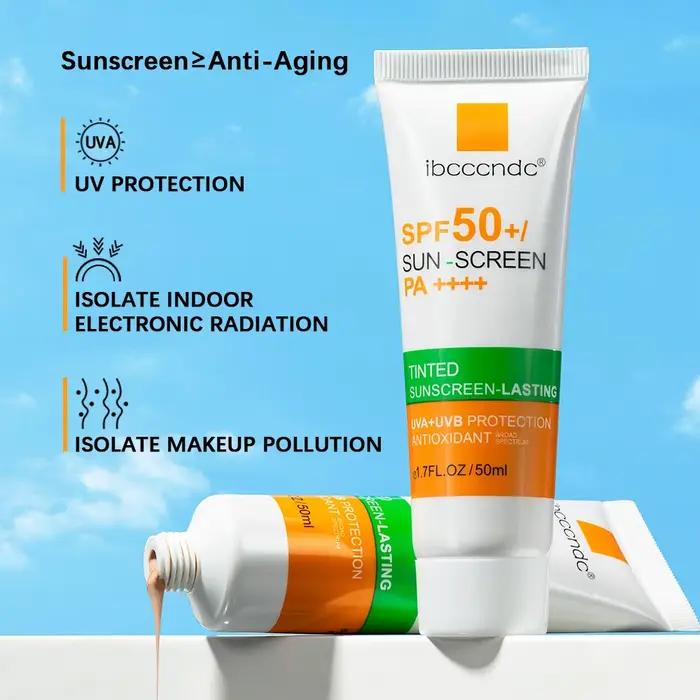 Nouvelle crème solaire teintée pour le visage Spf 50 sans huile Anti UVA/UVB corps