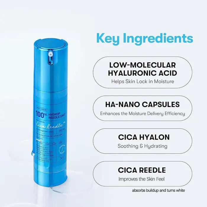 VT COSMETICS Hydrop Reedle Shot 100hL, translucide et hydratant, affinant les pores, améliorant l'éc