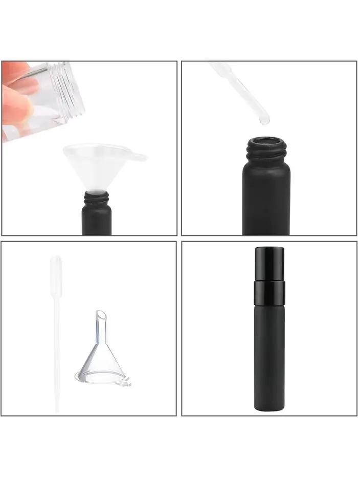 32/56 pièces, flacon de parfum noir givré de 10/5 ml avec 6 outils, flacon pulvérisateur rechargeable portable, format voyage, flacon d'échantillon en verre,