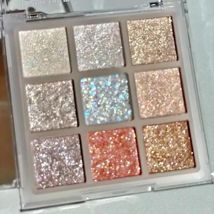Palette de fards à paupières à paillettes, 9 couleurs, couleur terre, nacré, reflets scintillants, paillettes scintillantes, bleu, violet, maquillage pour les yeux