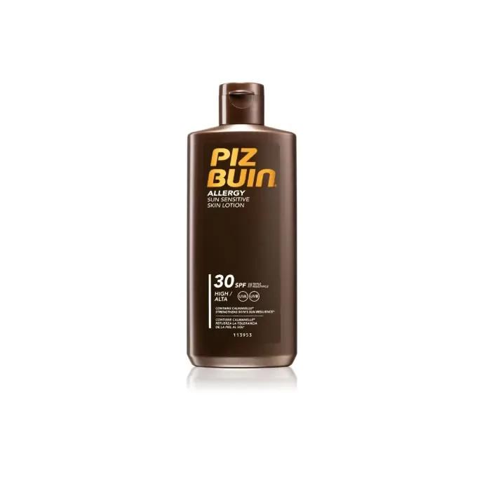 Lotion protectrice solaire haute tolérance Piz Buin SPF30 pour peaux sensibles et réactives usage quotidien et grandes sorties ensoleillées