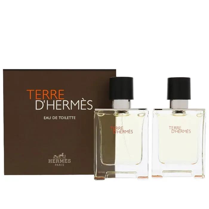 Terre d'Hermès Eau de Toilette Vaporisateur 2x50ml Fragrance Iconique Bois Santal Cèdre Agrumes Notes Naturelles Occasions Spéciales