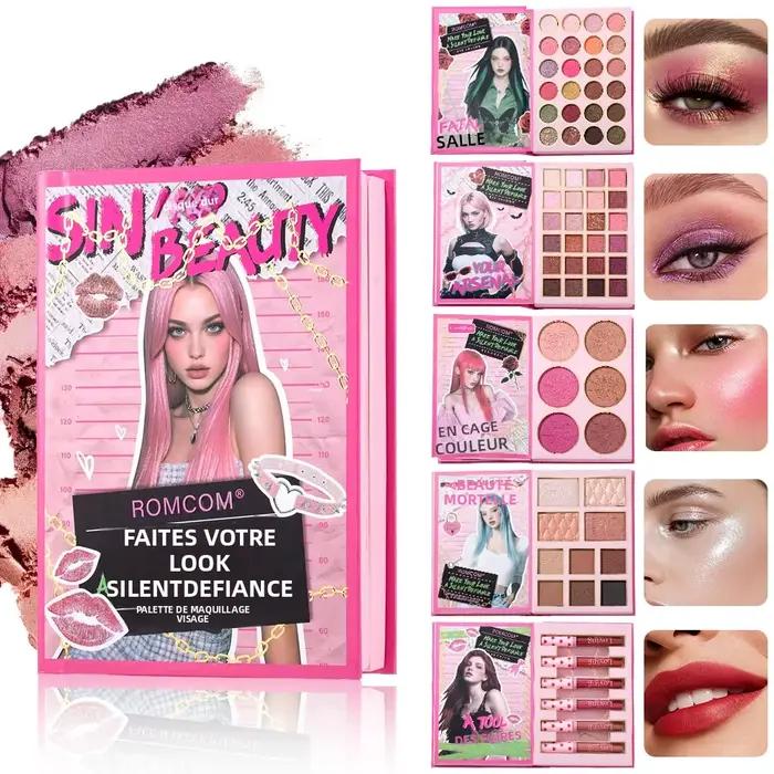 Palette de maquillage de 5 pages avec 70 couleurs : 48 fards à paupières mats et scintillants