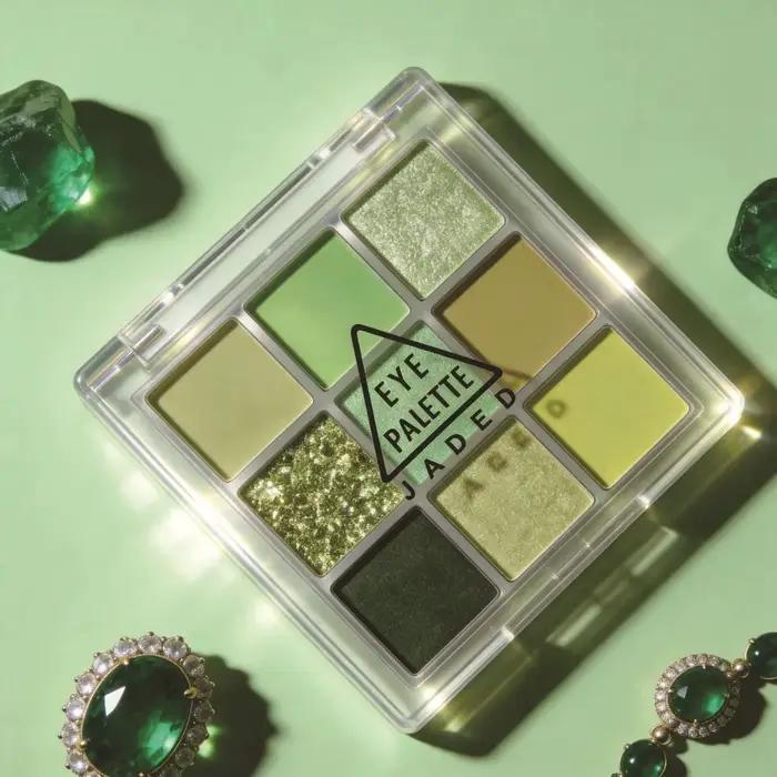 Palette de fards à paupières 9 couleurs, vert menthe mat, imperméable, longue tenue, nacré scintilla