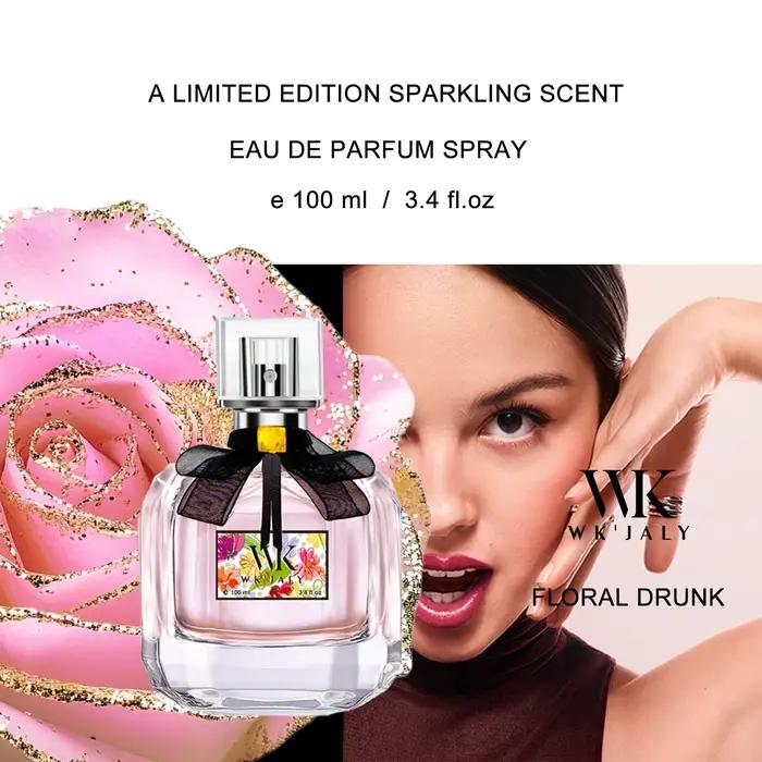 Eau de parfum floral avec notes de rose et bois de santal pour femmes, par WK JALY, longue tenue, fraîcheur et sophistication