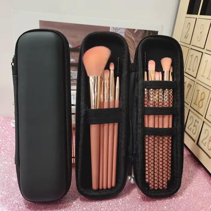 Étui pour pinceaux de maquillage pour femmes, petit sac à cosmétiques noir pur, organisateur de stylos à rouge à lèvres, boîte de rangement d'outils de beauté, pochette longue à fermeture éclair