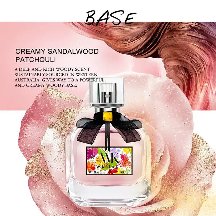 Eau de parfum floral avec notes de rose et bois de santal pour femmes, par WK JALY, longue tenue, fraîcheur et sophistication