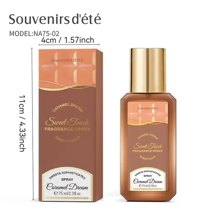 Spray parfumé Caramel Dream 75 ml, parfum longue durée, frais, floral, fruité, note gourmande, charme élégant, neutre, eau de toilette