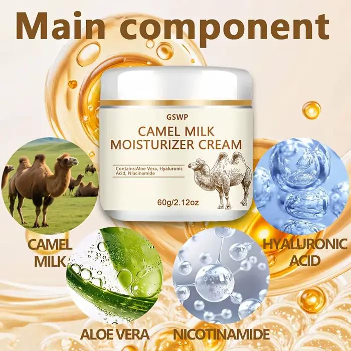 Crème hydratante au lait de chameau GSWP, hydrate en profondeur le visage, le cou et le corps. Sans alcool. 60g/120g