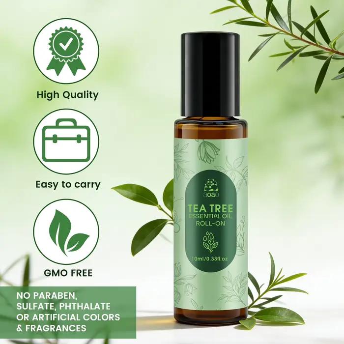 L'huile d'arbre à thé convient aux soins du visage, aux soins des ongles, aux soins des cheveux, au contrôle du sébum, au nettoyage et à l'application par massage en roll-on.