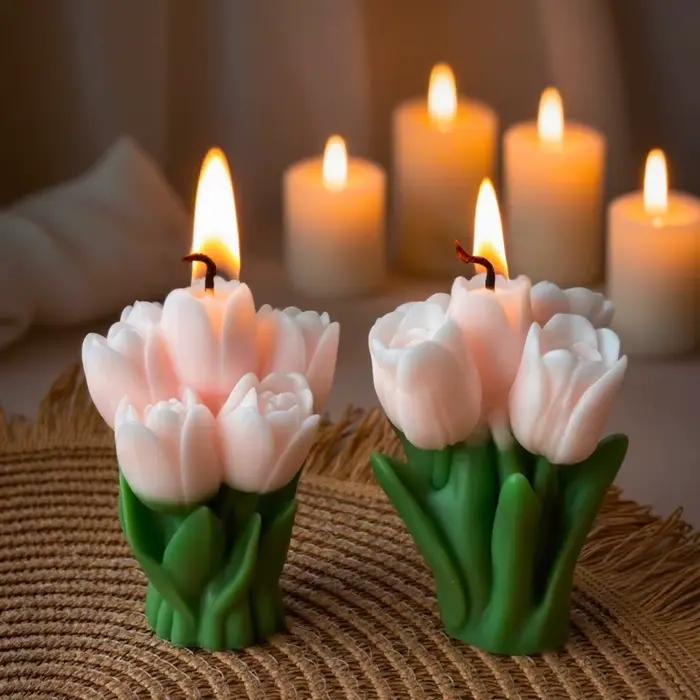 Bougie parfumée en forme de tulipe style Ins, décoration aromathérapie pour la maison, cadeau romantique pour la Saint-Valentin/la rentrée scolaire