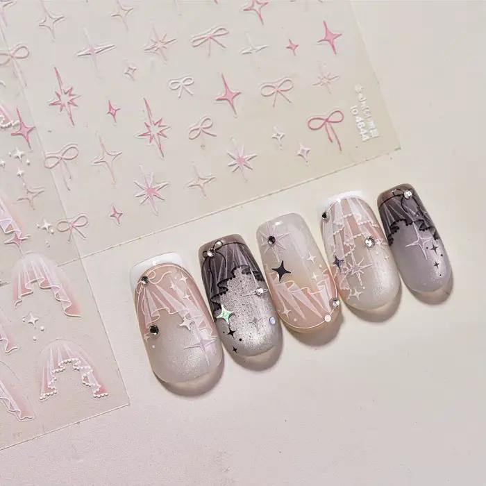 Autocollant pour ongles fins et résistants 3D, mignon ciel étoilé rose, autocollants pour Nail Art,